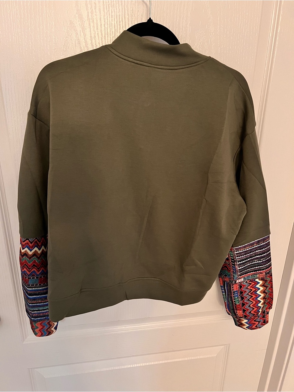 Olive Patchwork Tribal-Panel Bomber Jacket - Picture 3 of 5